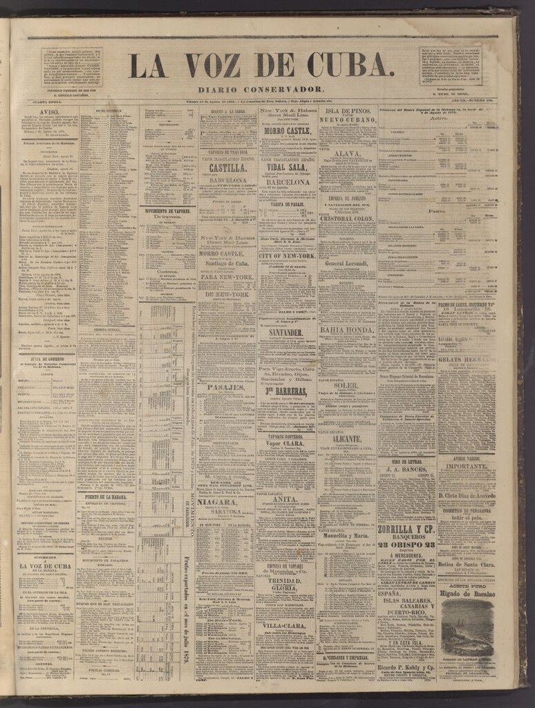 Miniatura de La Voz de Cuba: diario conservador del 15 de agosto de 1879
