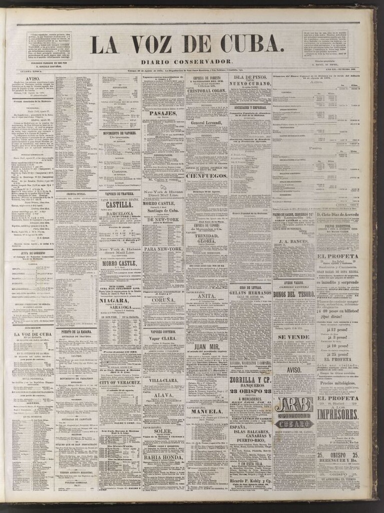 Miniatura de La Voz de Cuba: diario conservador del 29 de agosto de 1879