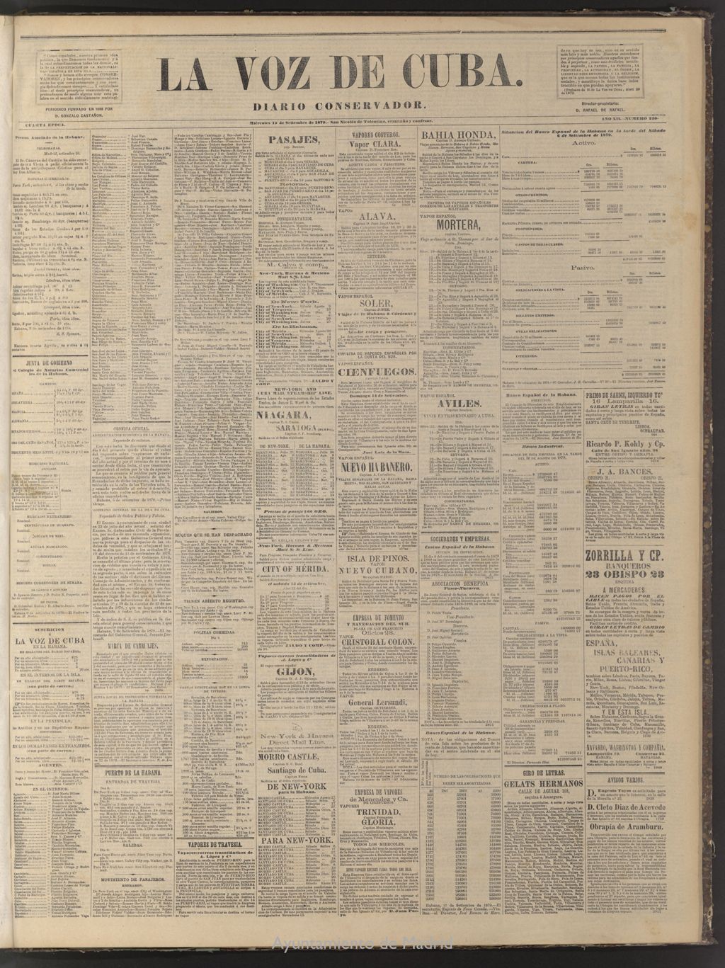 Miniatura de La Voz de Cuba: diario conservador del 10 de septiembre de 1879