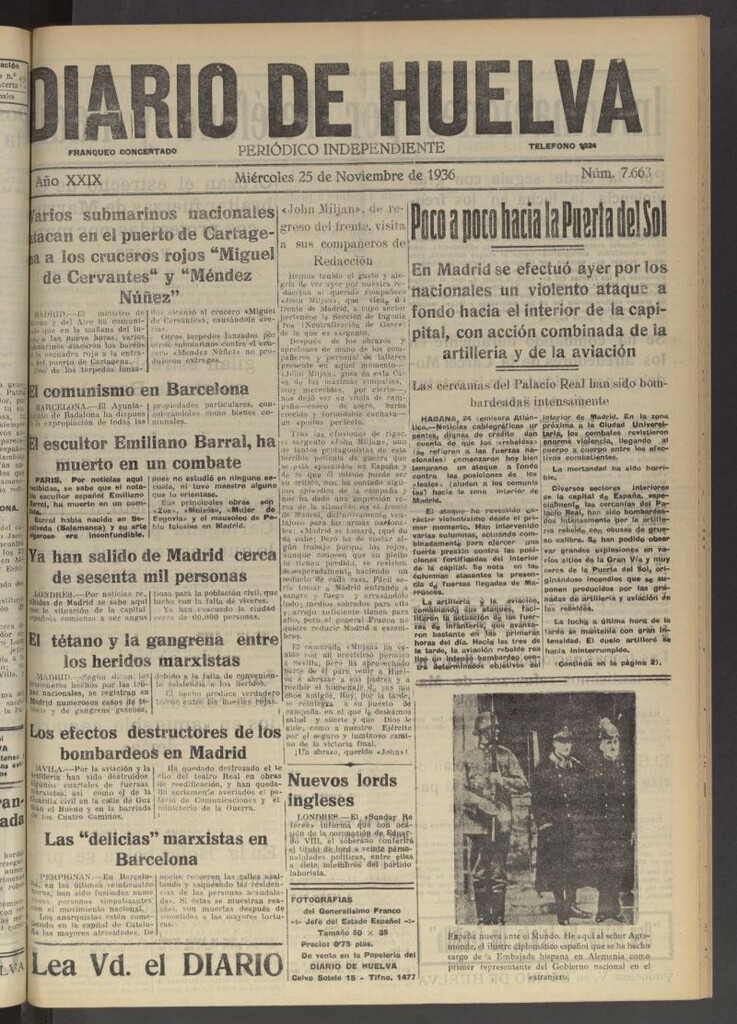 Miniatura de Diario de Huelva : periódico independiente del 25 de noviembre de 1936