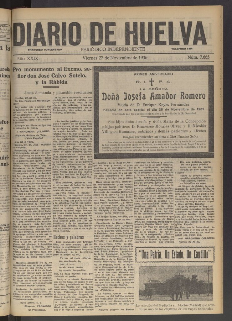 Miniatura de Diario de Huelva : periódico independiente del 27 de noviembre de 1936