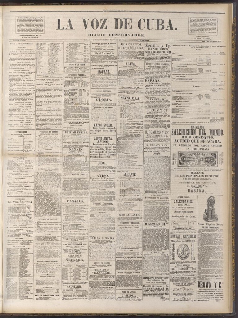 Miniatura de La Voz de Cuba: diario conservador del 3 de noviembre de 1880