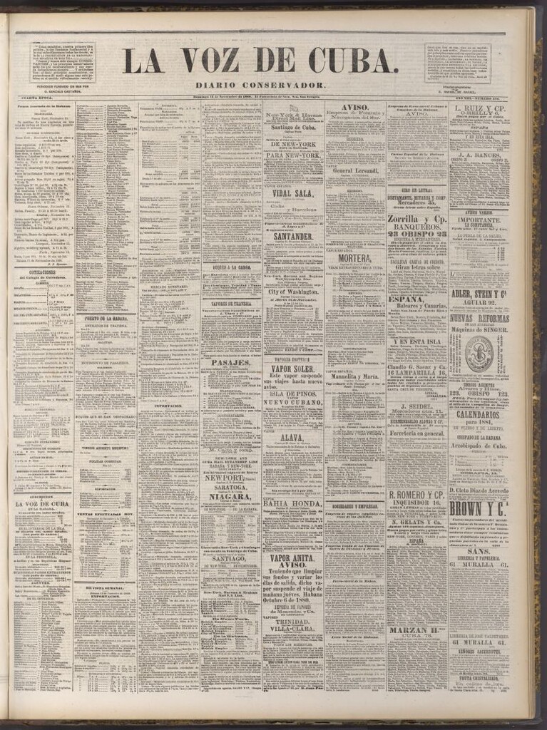 Miniatura de La Voz de Cuba: diario conservador del 14 de noviembre de 1880