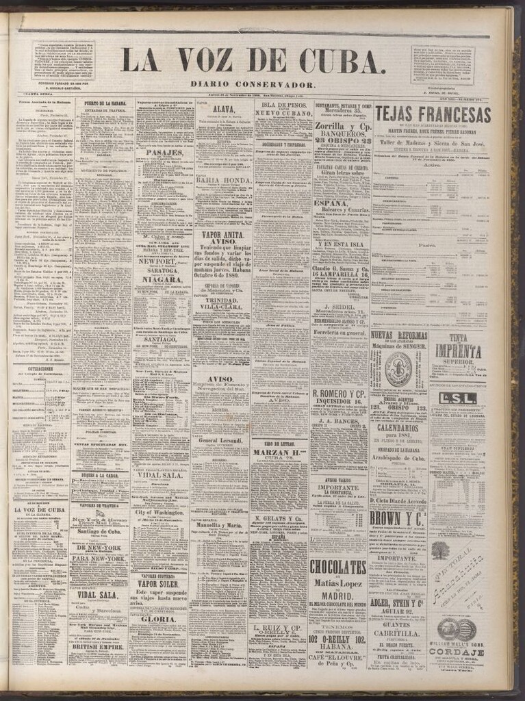 Miniatura de La Voz de Cuba: diario conservador del 18 de noviembre de 1880