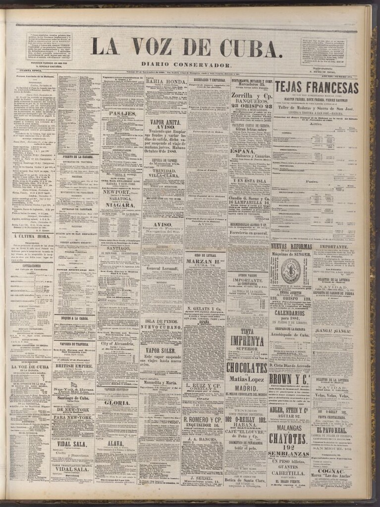 Miniatura de La Voz de Cuba: diario conservador del 19 de noviembre de 1880