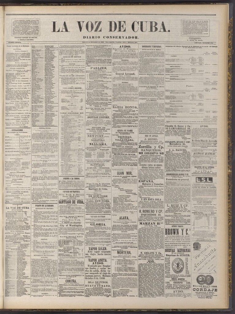 Miniatura de La Voz de Cuba: diario conservador del 2 de diciembre de 1880
