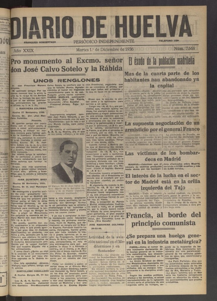 Miniatura de Diario de Huelva : periódico independiente del 1 de diciembre de 1936