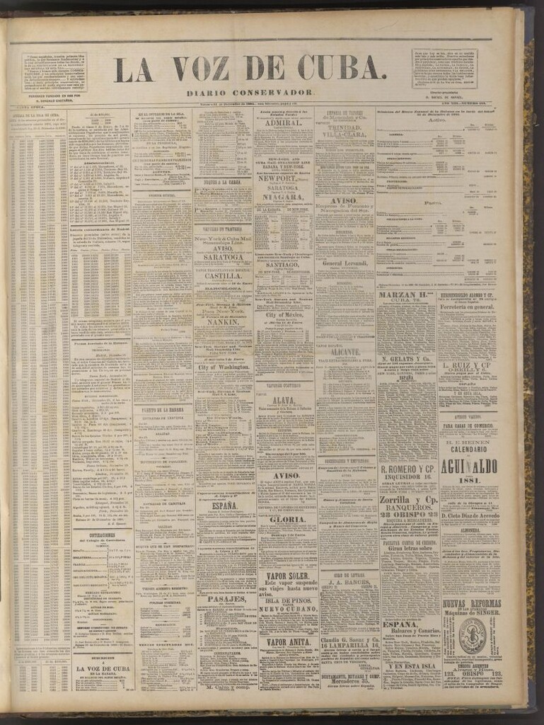 Miniatura de La Voz de Cuba: diario conservador del 31 de diciembre de 1880