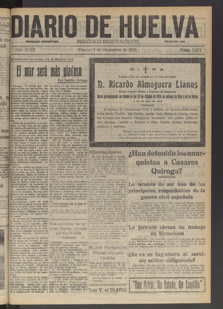 Miniatura de Diario de Huelva : periódico independiente del 4 de diciembre de 1936