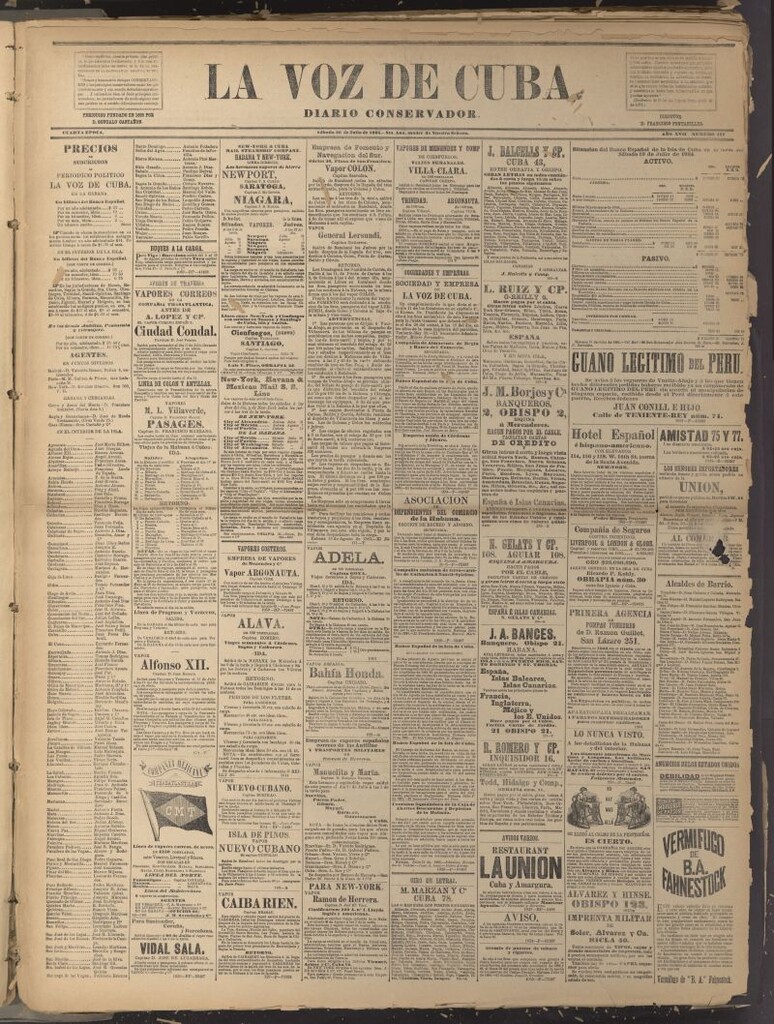 Miniatura de La Voz de Cuba: diario conservador del 26 de julio de 1884