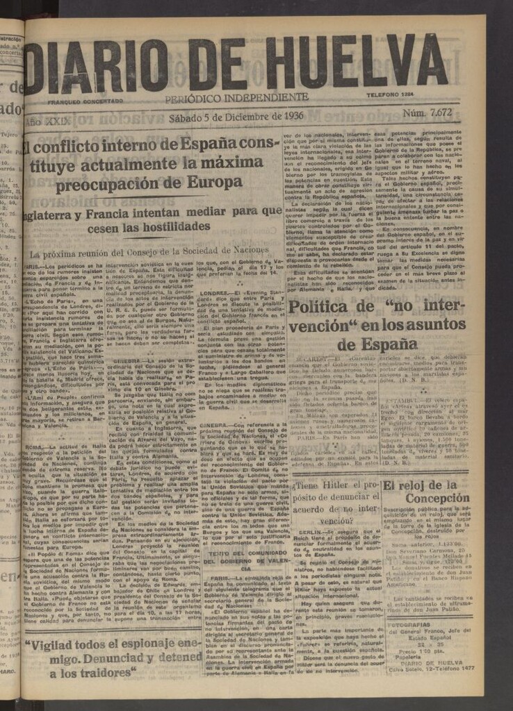 Miniatura de Diario de Huelva : periódico independiente del 5 de diciembre de 1936