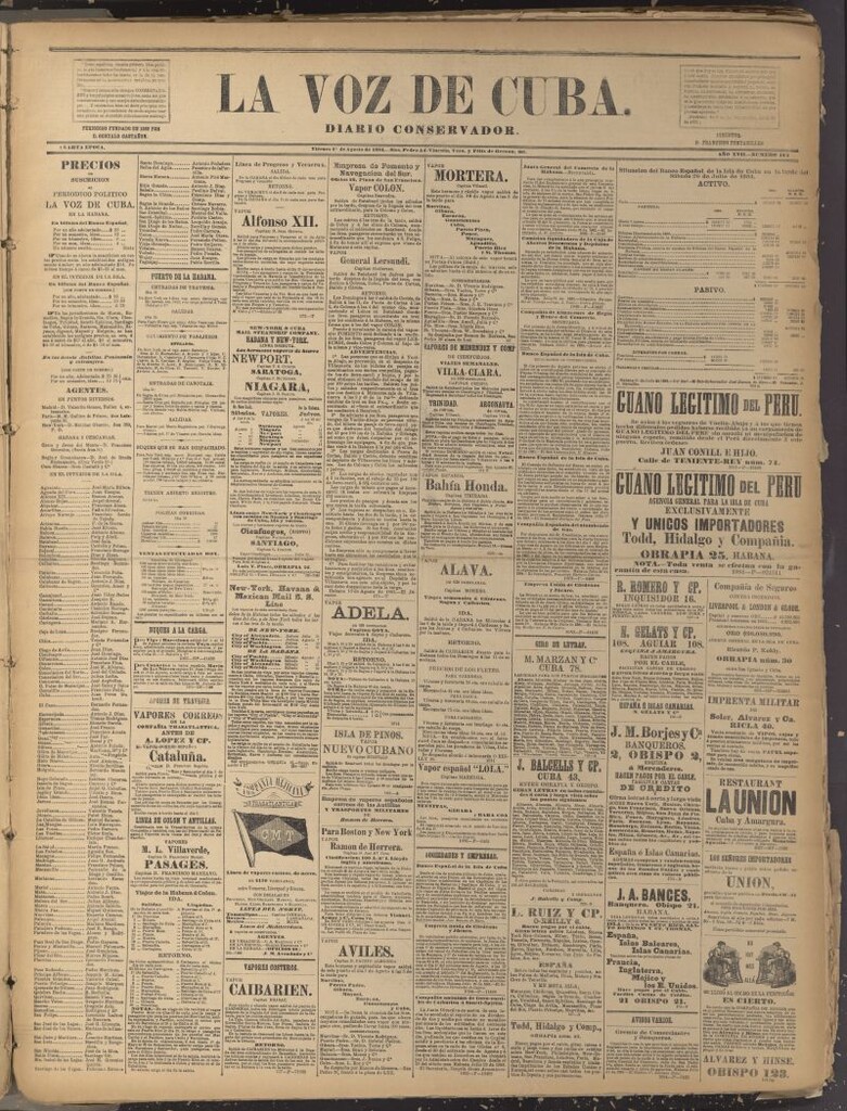 Miniatura de La Voz de Cuba: diario conservador del 1 de agosto de 1884