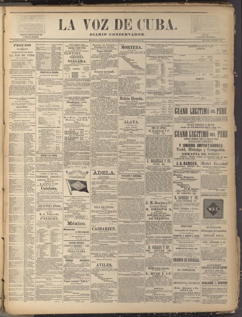 Miniatura de La Voz de Cuba: diario conservador del 6 de agosto de 1884