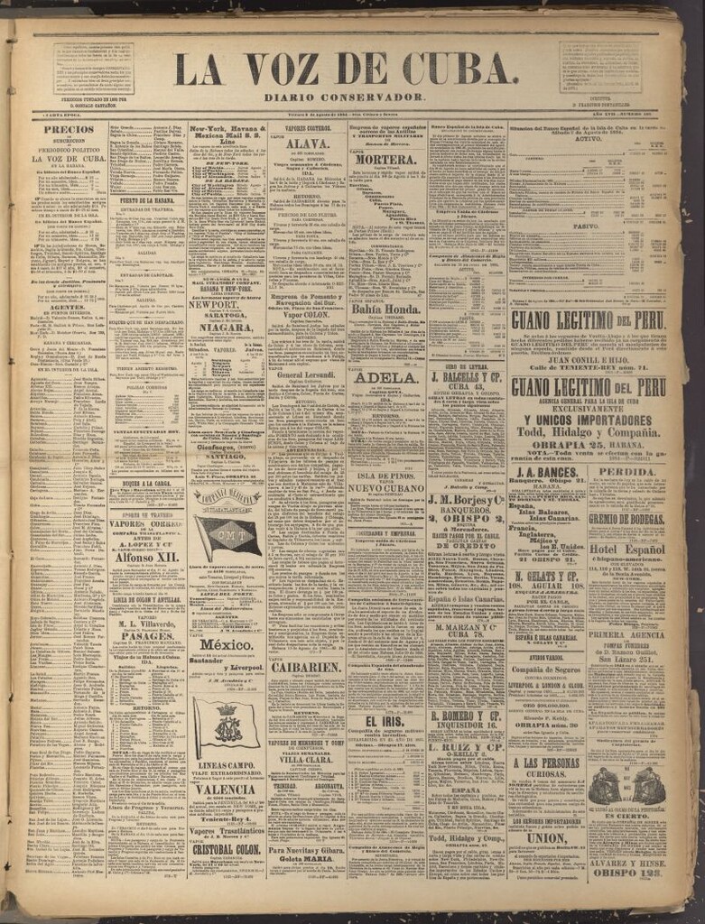 Miniatura de La Voz de Cuba: diario conservador del 8 de agosto de 1884