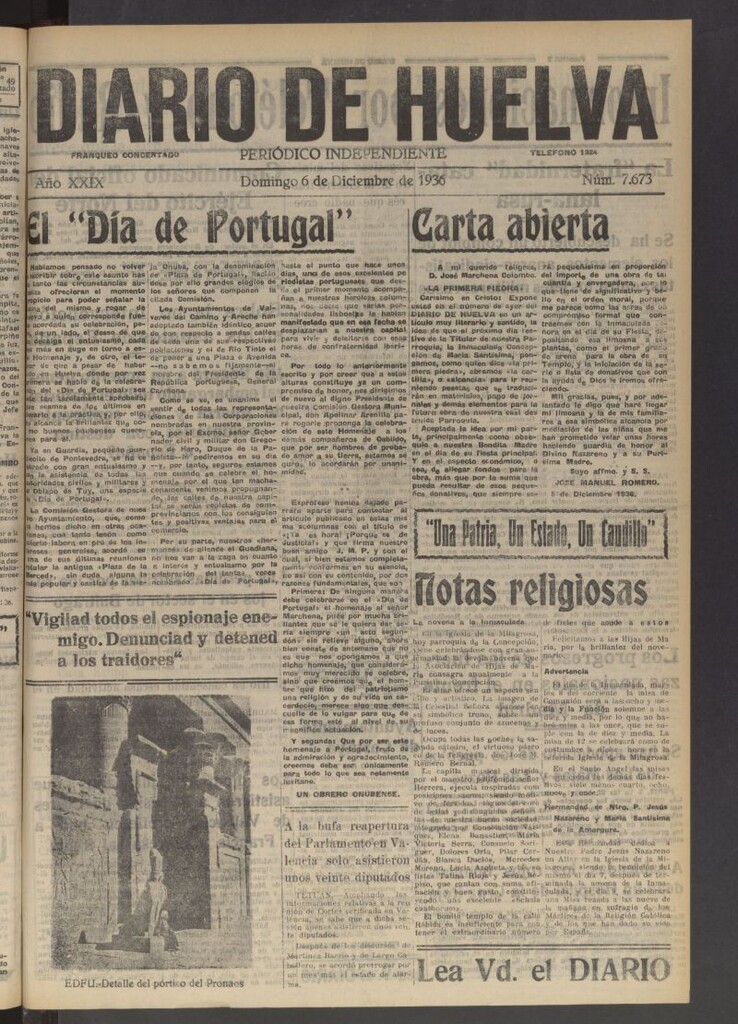 Miniatura de Diario de Huelva : periódico independiente del 6 de diciembre de 1936