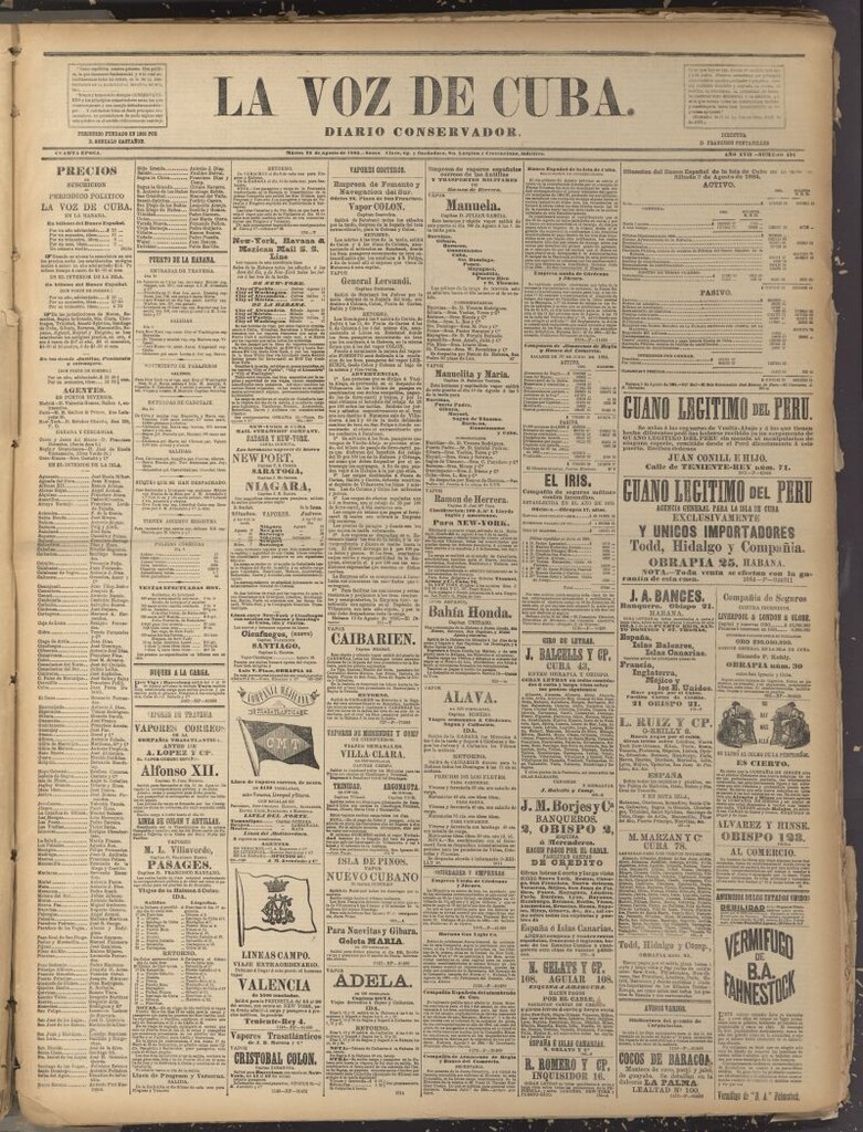 Miniatura de La Voz de Cuba: diario conservador del 12 de agosto de 1884