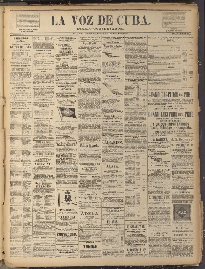Miniatura de La Voz de Cuba: diario conservador del 13 de agosto de 1884