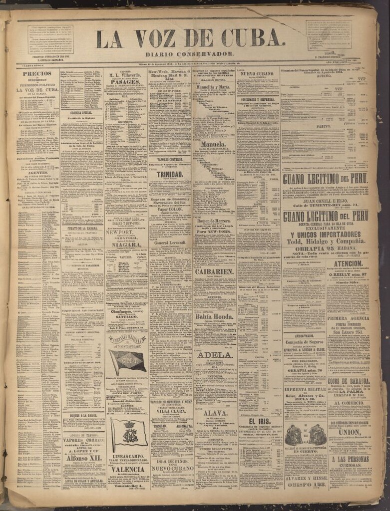 Miniatura de La Voz de Cuba: diario conservador del 15 de agosto de 1884