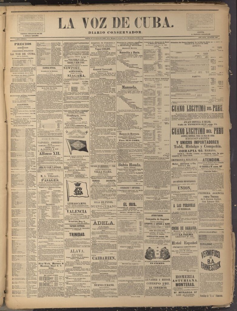 Miniatura de La Voz de Cuba: diario conservador del 16 de agosto de 1884