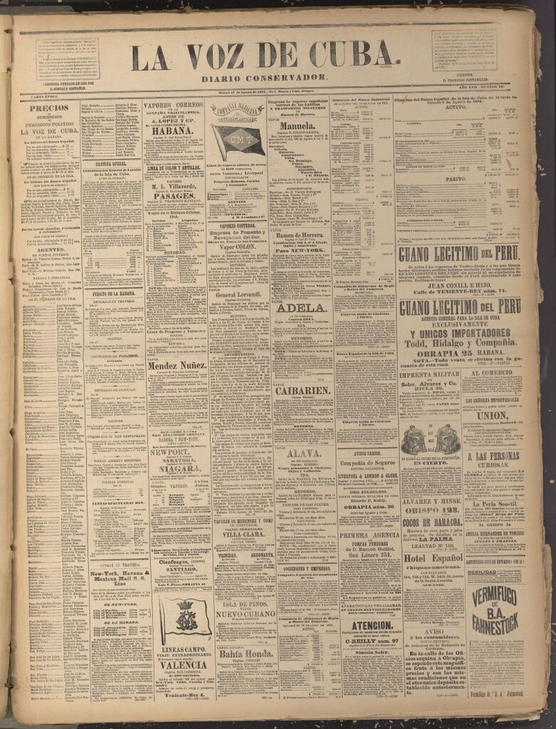 Miniatura de La Voz de Cuba: diario conservador del 19 de agosto de 1884