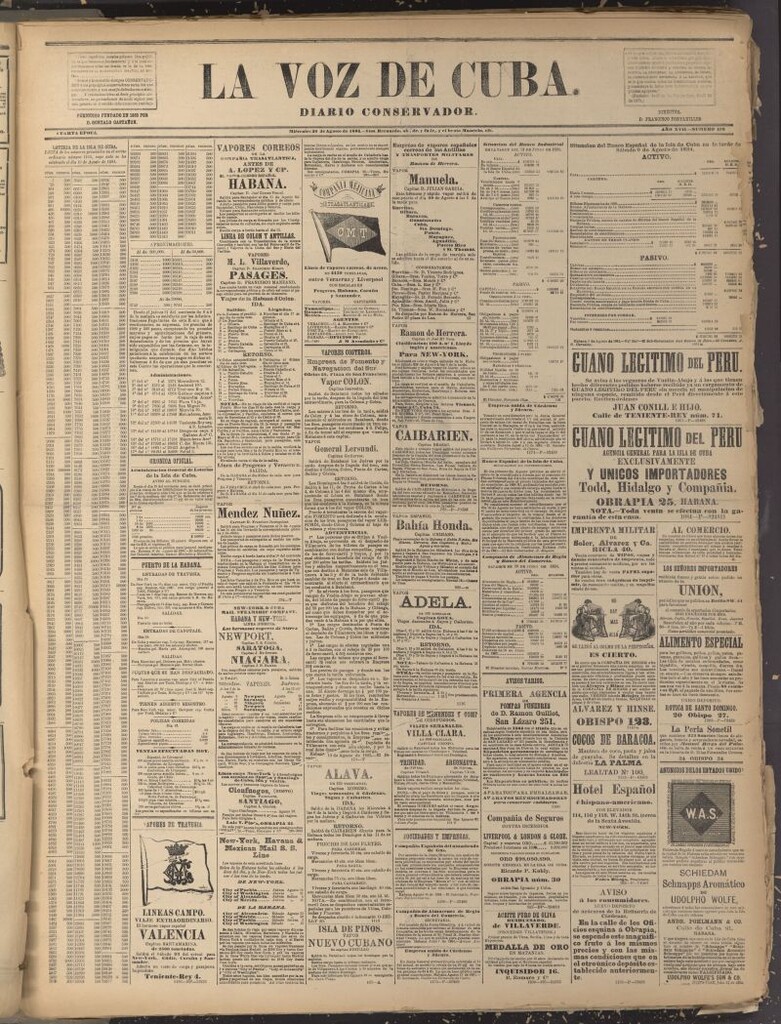Miniatura de La Voz de Cuba: diario conservador del 20 de agosto de 1884