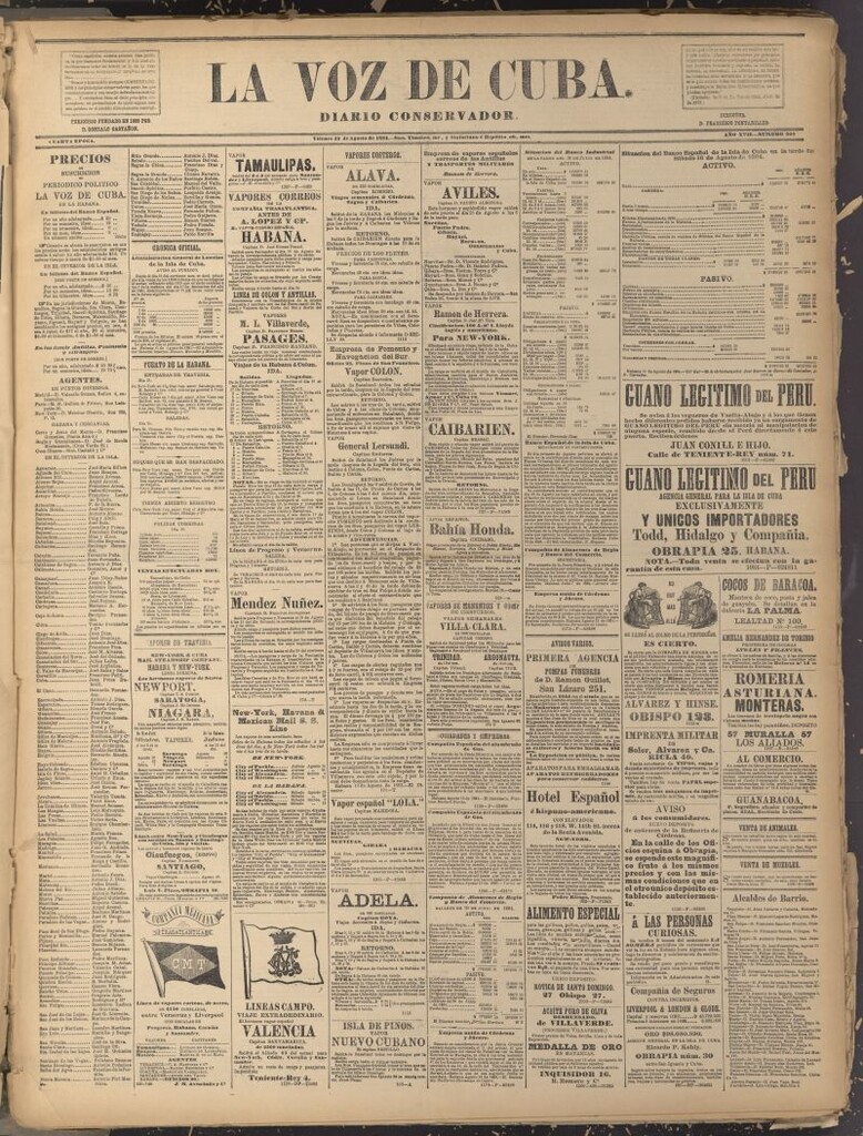 Miniatura de La Voz de Cuba: diario conservador del 22 de agosto de 1884