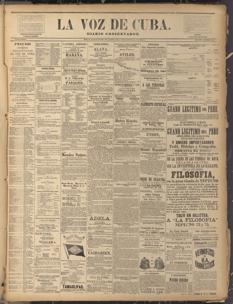 Miniatura de La Voz de Cuba: diario conservador del 26 de agosto de 1884