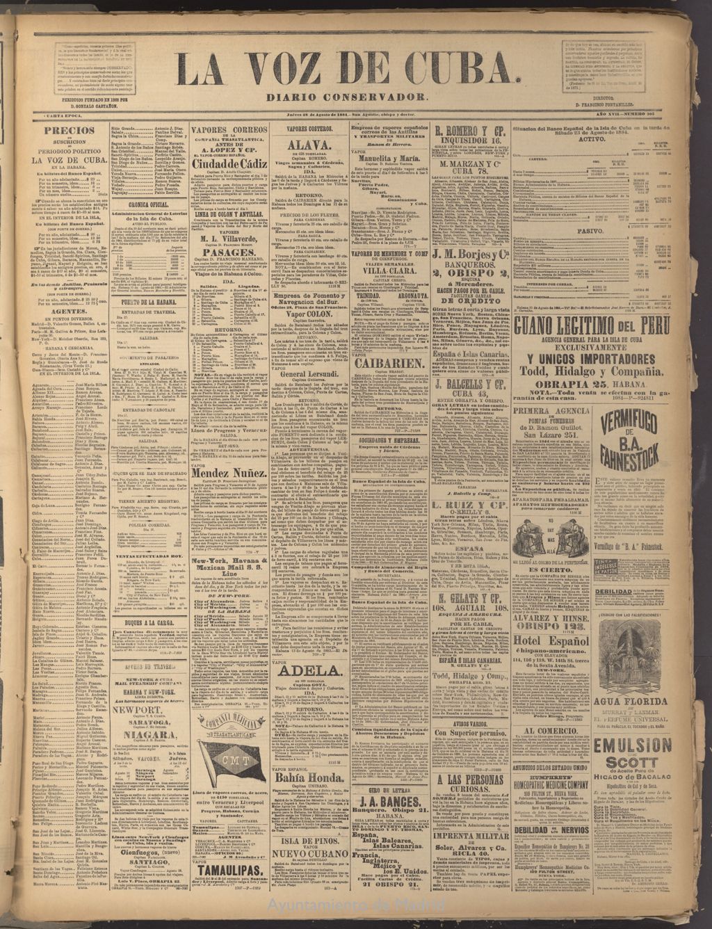 Miniatura de La Voz de Cuba: diario conservador del 28 de agosto de 1884