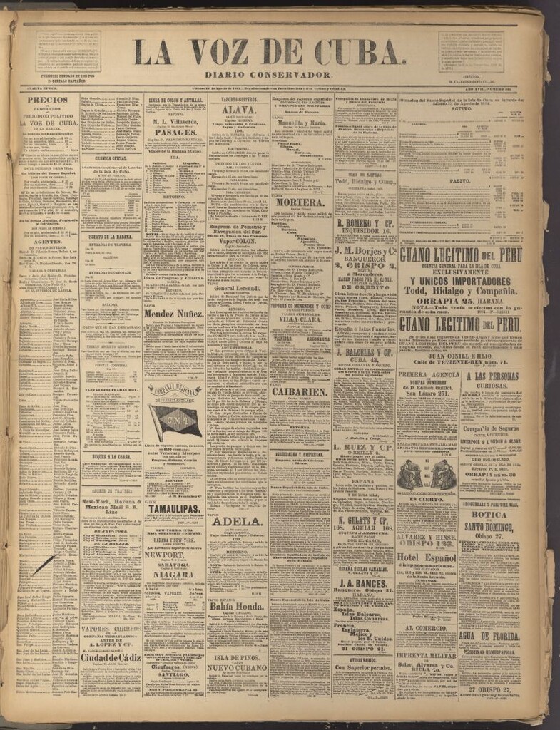 Miniatura de La Voz de Cuba: diario conservador del 29 de agosto de 1884