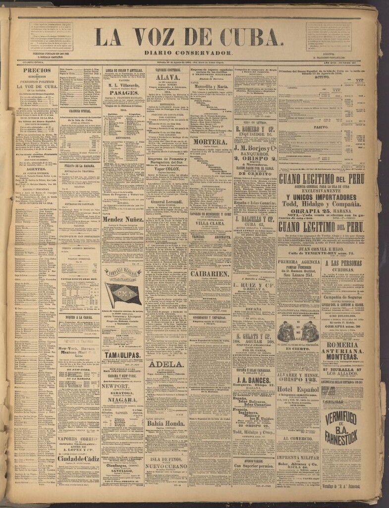 Miniatura de La Voz de Cuba: diario conservador del 30 de agosto de 1884