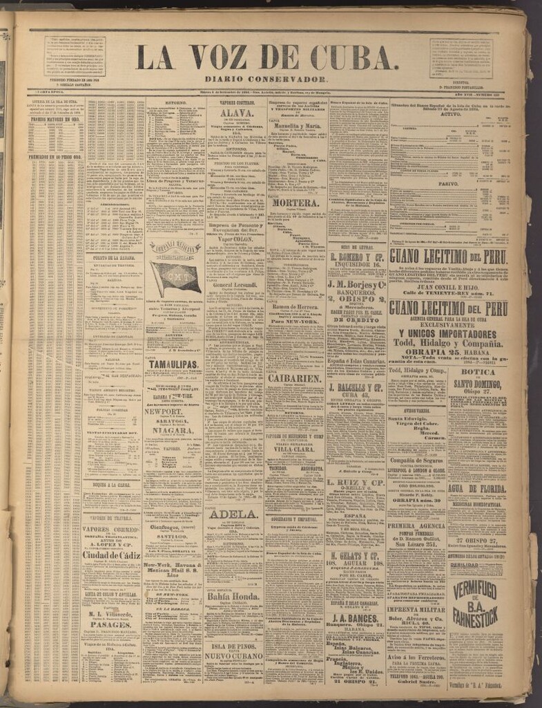 Miniatura de La Voz de Cuba: diario conservador del 2 de septiembre de 1884