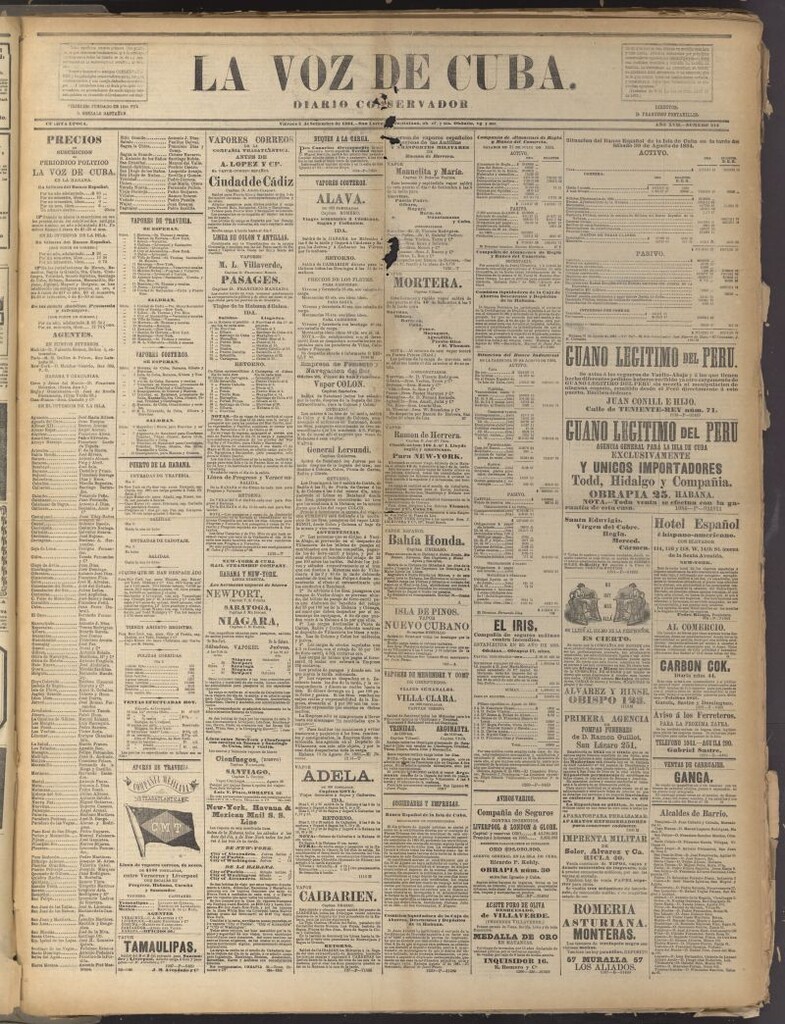 Miniatura de La Voz de Cuba: diario conservador del 5 de septiembre de 1884