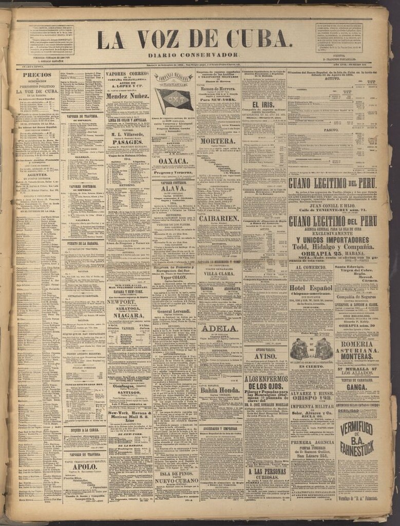 Miniatura de La Voz de Cuba: diario conservador del 9 de septiembre de 1884
