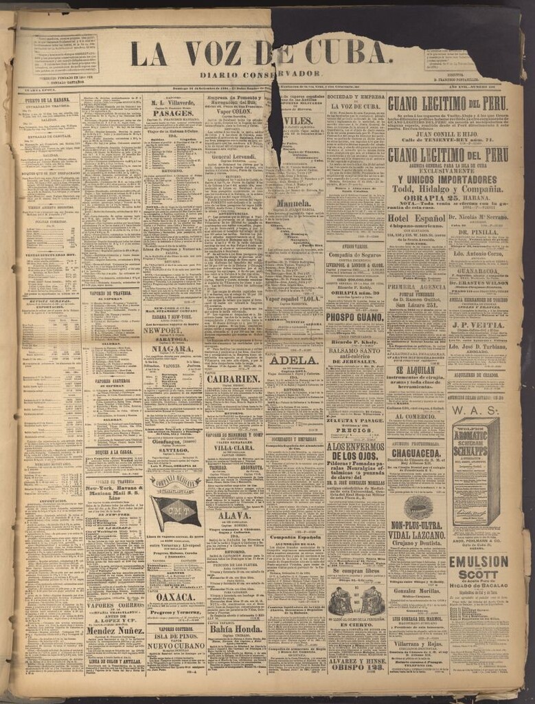 Miniatura de La Voz de Cuba: diario conservador del 14 de septiembre de 1884