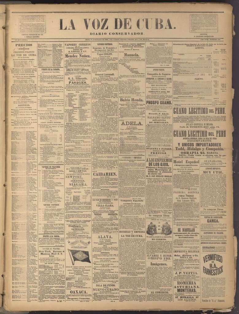 Miniatura de La Voz de Cuba: diario conservador del 16 de septiembre de 1884