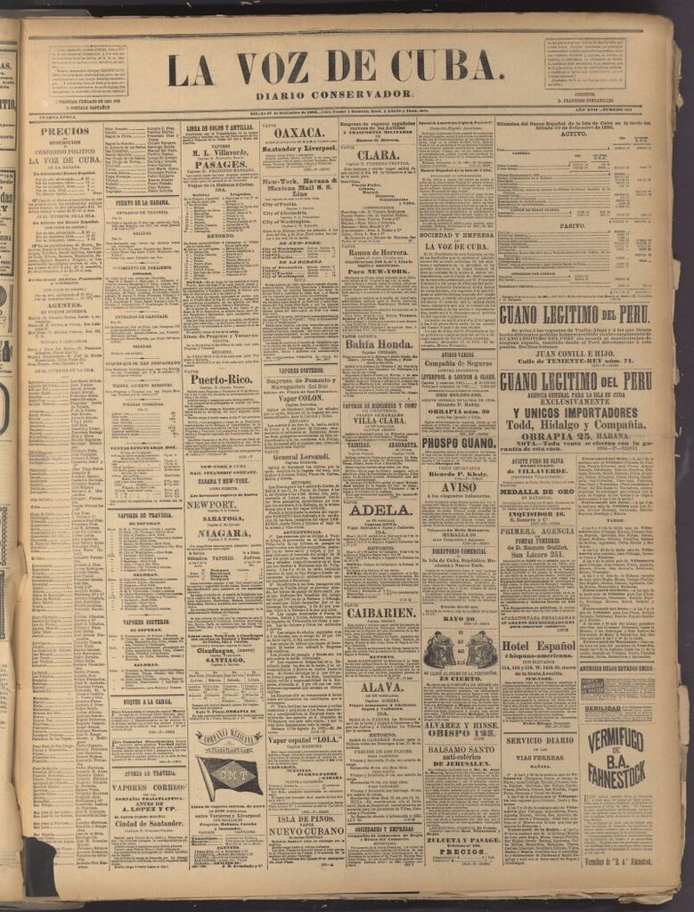 Miniatura de La Voz de Cuba: diario conservador del 27 de septiembre de 1884