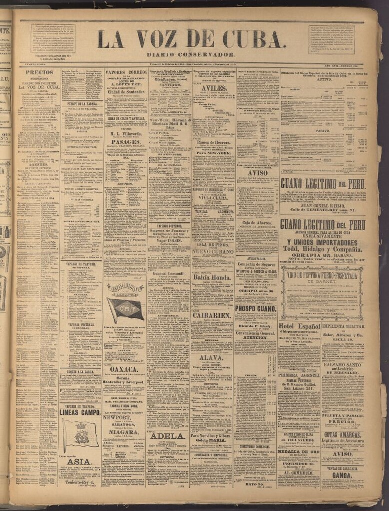 Miniatura de La Voz de Cuba: diario conservador del 3 de octubre de 1884
