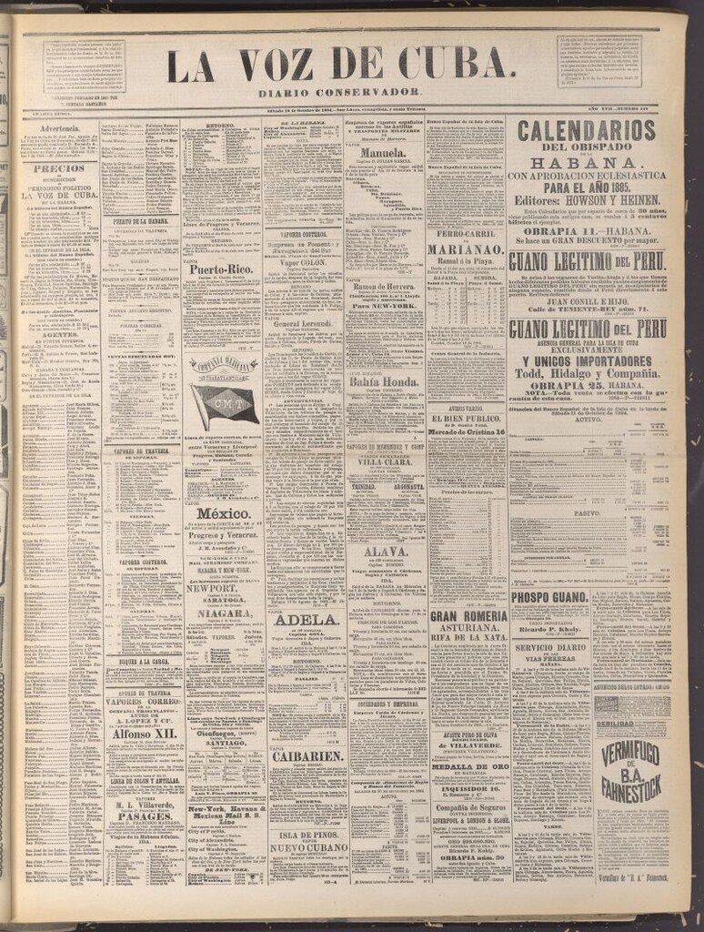 Miniatura de La Voz de Cuba: diario conservador del 18 de octubre de 1884