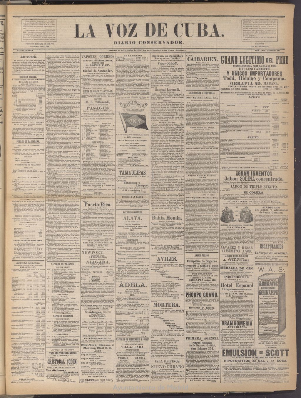 Miniatura de La Voz de Cuba: diario conservador del 30 de noviembre de 1884