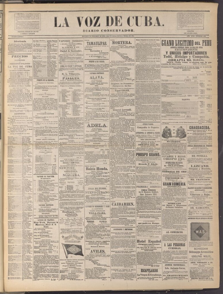 Miniatura de La Voz de Cuba: diario conservador del 3 de diciembre de 1884