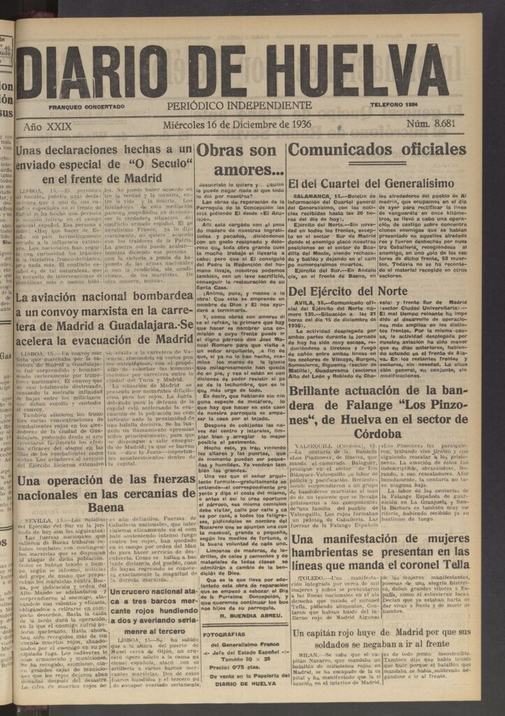 Miniatura de Diario de Huelva : periódico independiente del 16 de diciembre de 1936