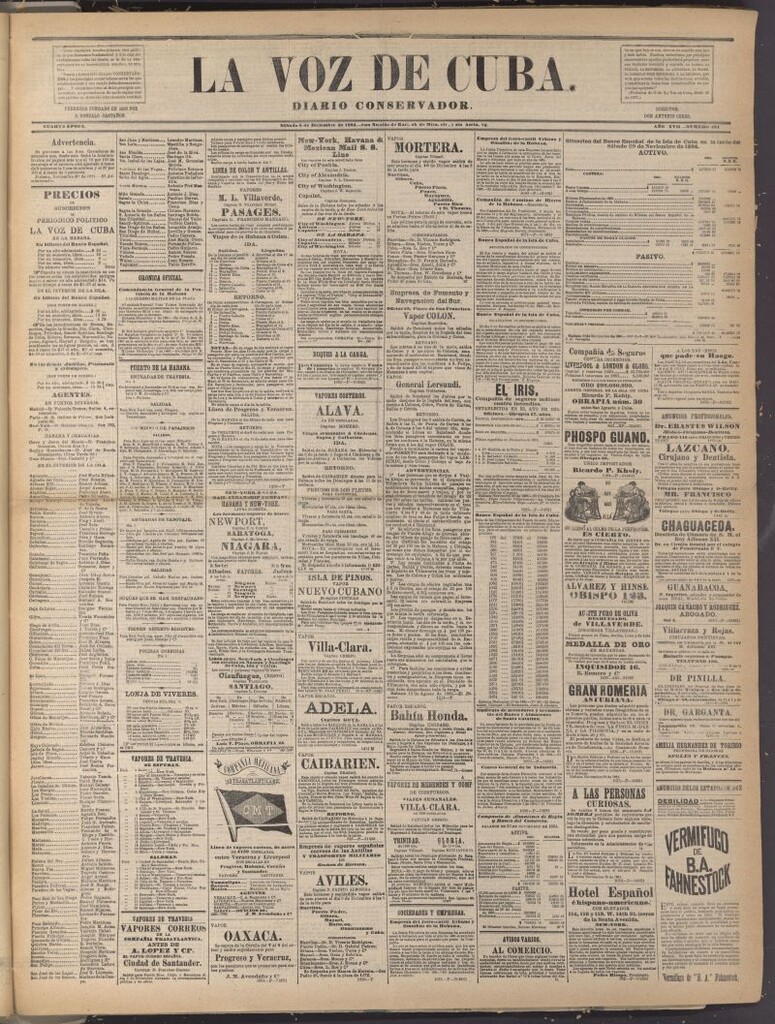 Miniatura de La Voz de Cuba: diario conservador del 6 de diciembre de 1884