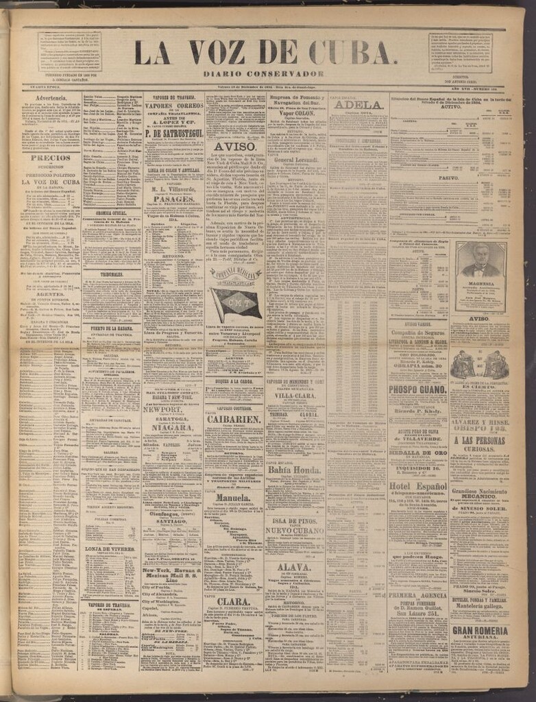 Miniatura de La Voz de Cuba: diario conservador del 12 de diciembre de 1884