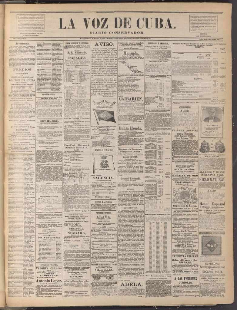 Miniatura de La Voz de Cuba: diario conservador del 17 de diciembre de 1884