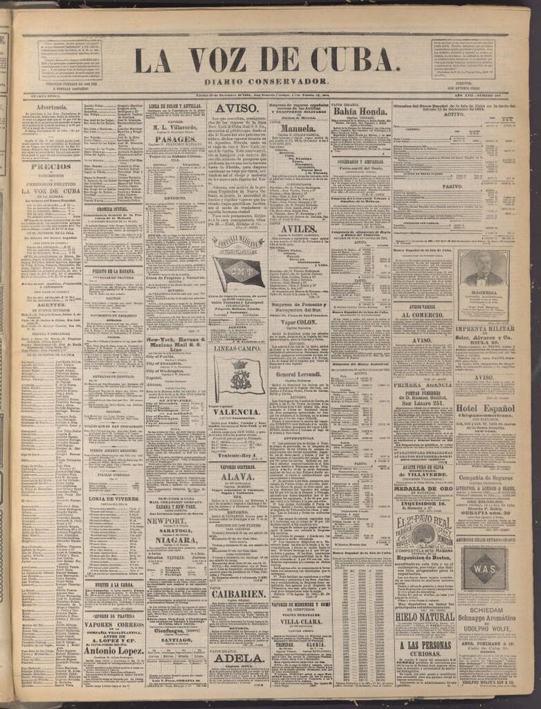 Miniatura de La Voz de Cuba: diario conservador del 19 de diciembre de 1884