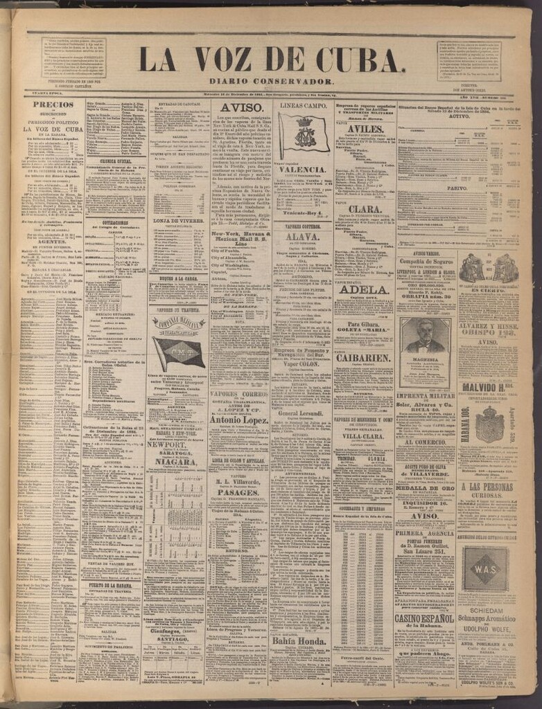 Miniatura de La Voz de Cuba: diario conservador del 24 de diciembre de 1884
