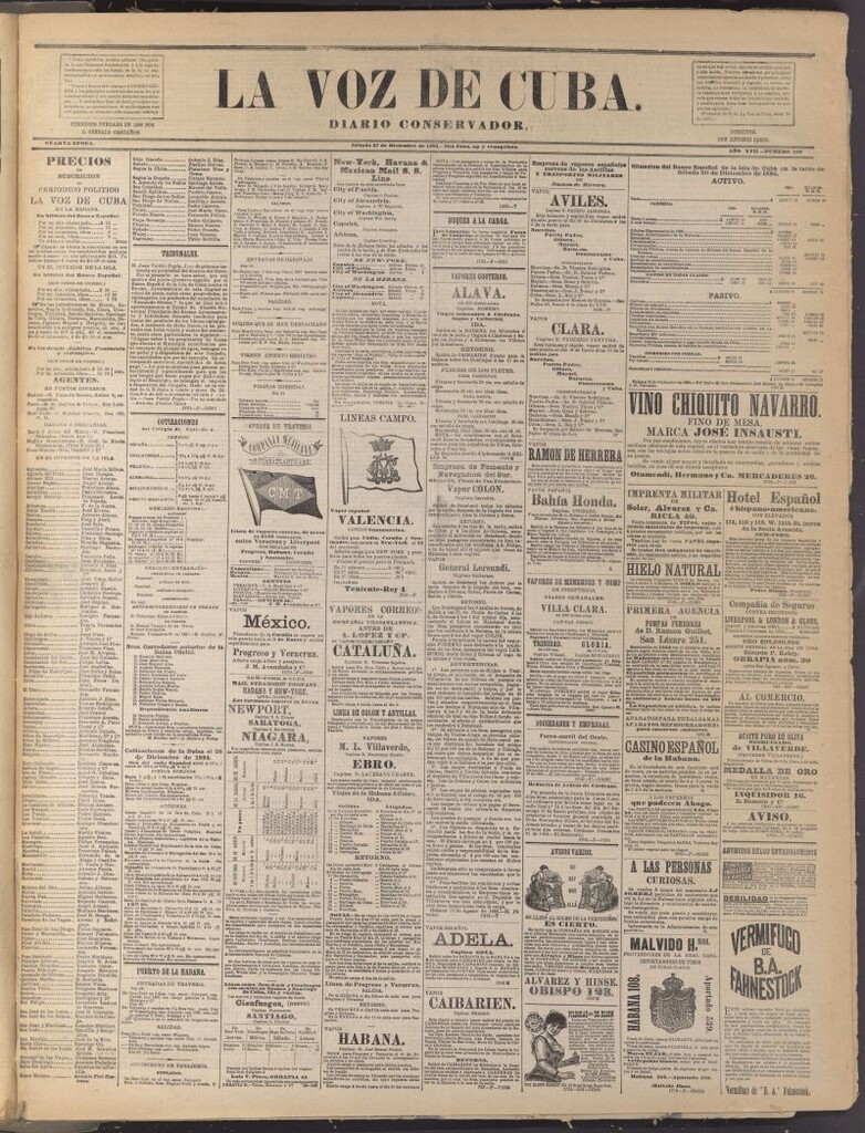 Miniatura de La Voz de Cuba: diario conservador del 27 de diciembre de 1884