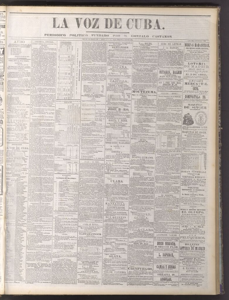 Miniatura de La Voz de Cuba : diario conservador del 15 de abril de 1876