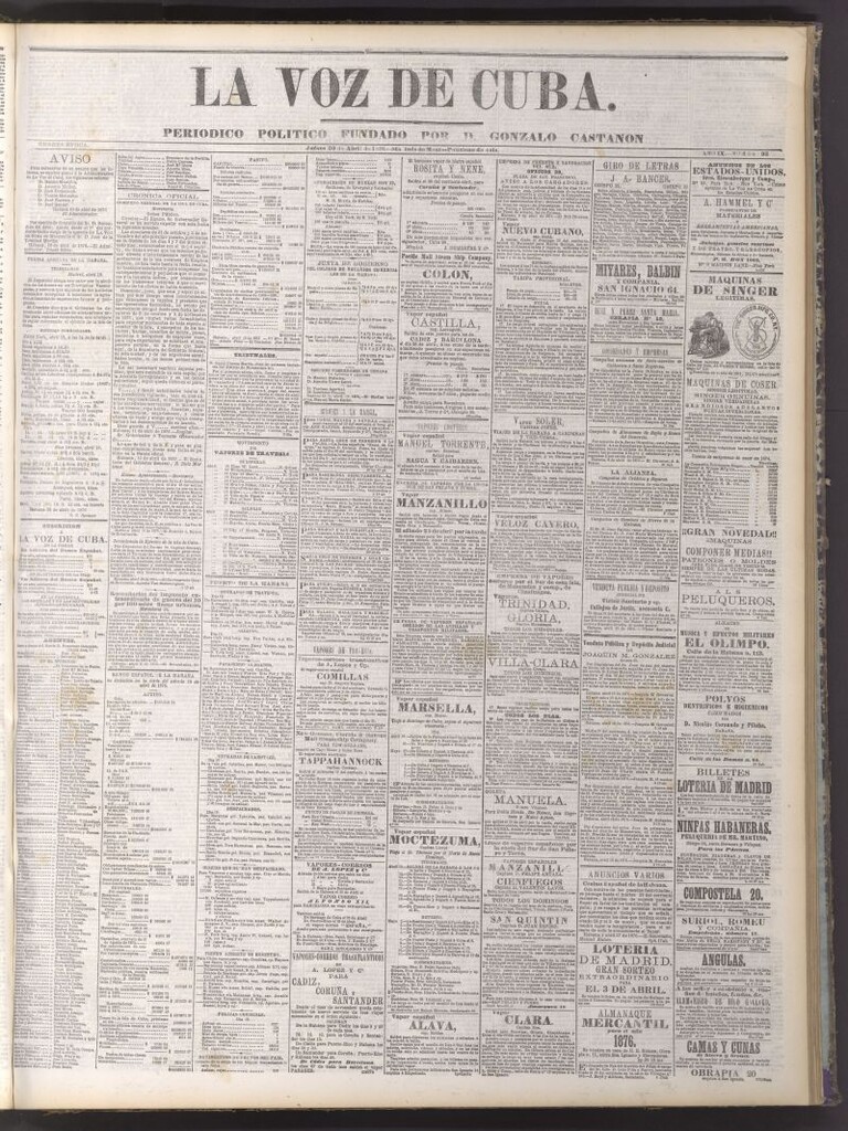 Miniatura de La Voz de Cuba : diario conservador del 20 de abril de 1876