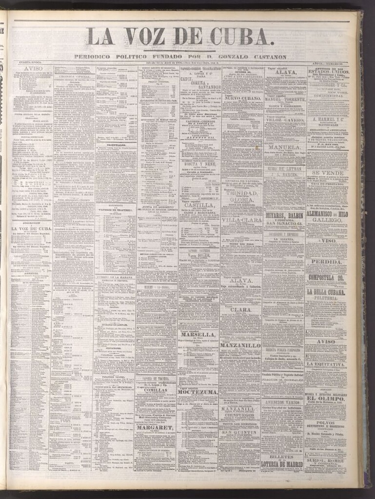 Miniatura de La Voz de Cuba : diario conservador del 22 de abril de 1876